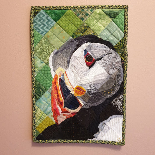 "Margrét's Puffin" quilt by Dröfn Teitsdóttir, 2021.