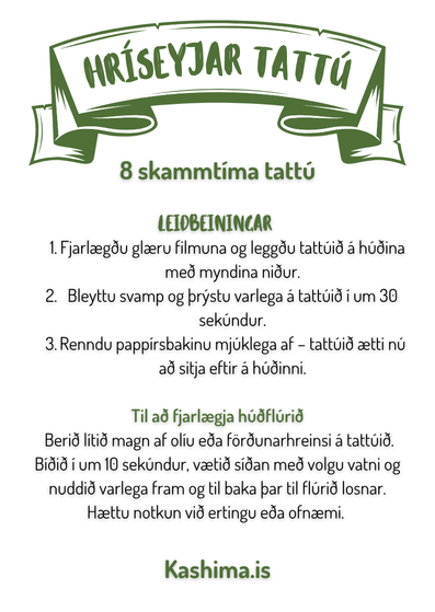 Hríseyjar tattú - miði með leiðbeiningum